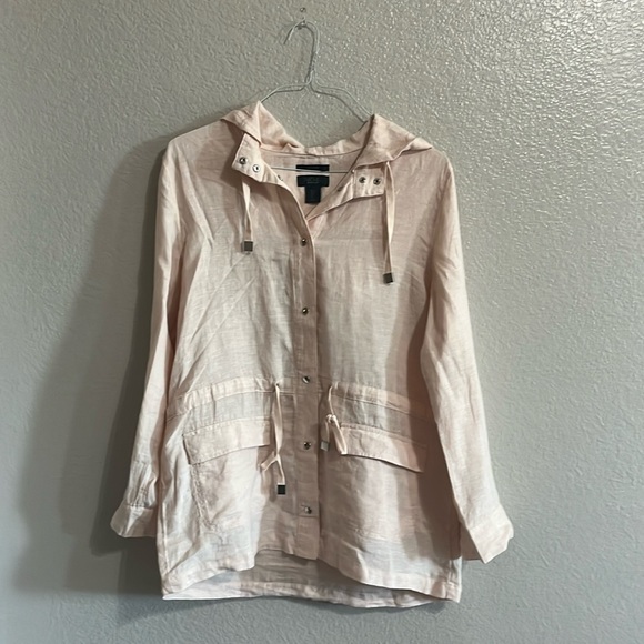 RACHEL ROY Size L 100% linen Pink Hooded Jacket Snap Button Down - Picture 1 of 10